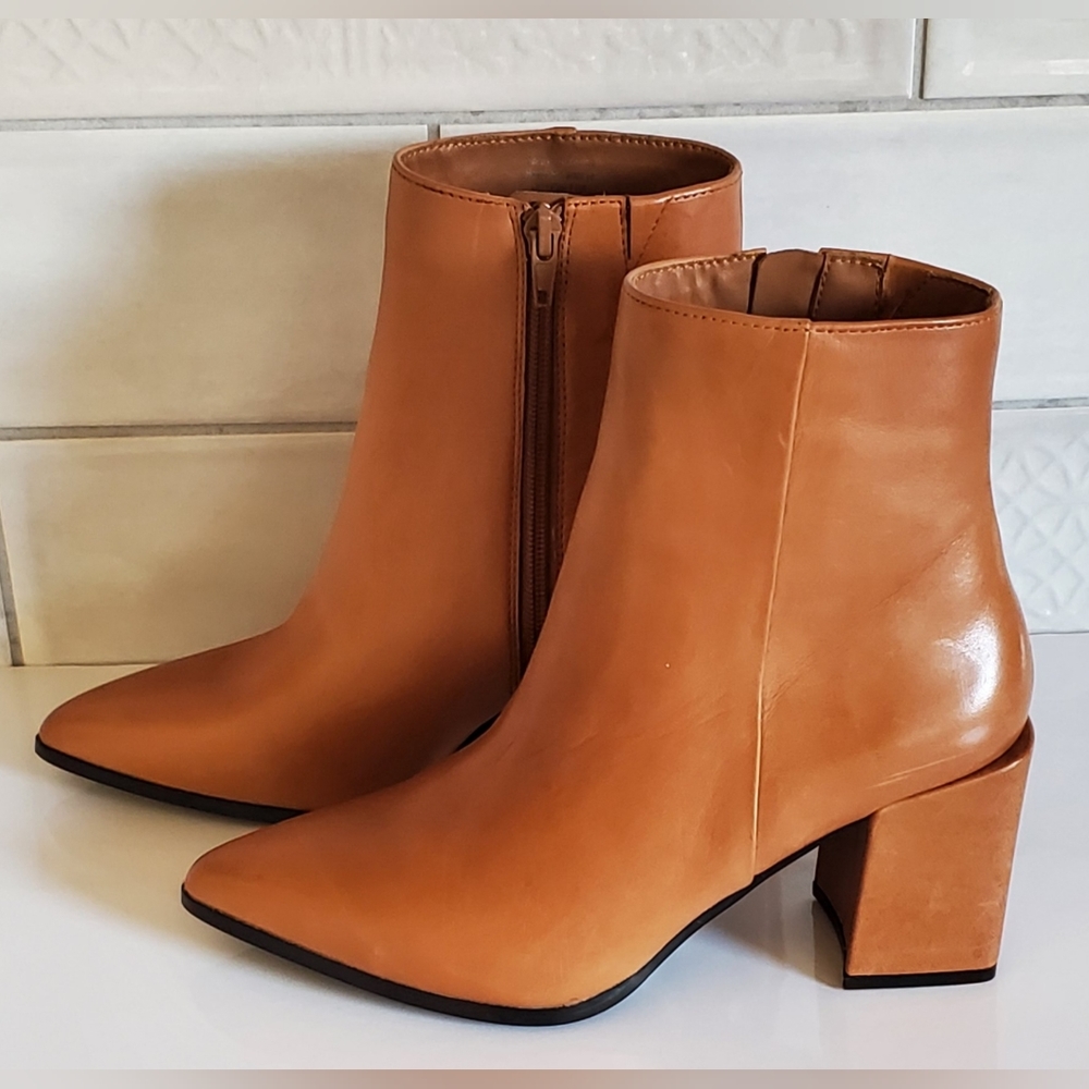 NWOT ALDO Women's 7 Cognac Coastal Cowgirl Pointed Leather Boot with Block Heel